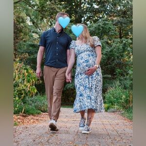 Blue floral print midi dress